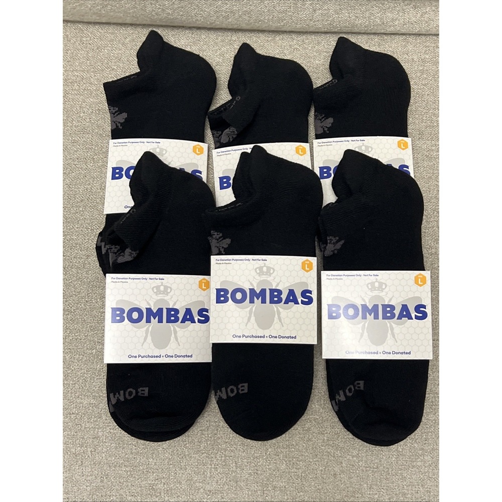 Bombas 6 Pair Antimicrobial Black Ankle Socks Unisex L Large New